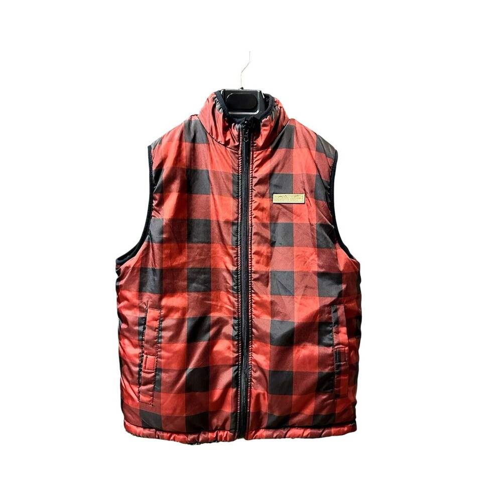 Buffalo vest David Bitton Reversible red plaid black fleece S cabincore normcore